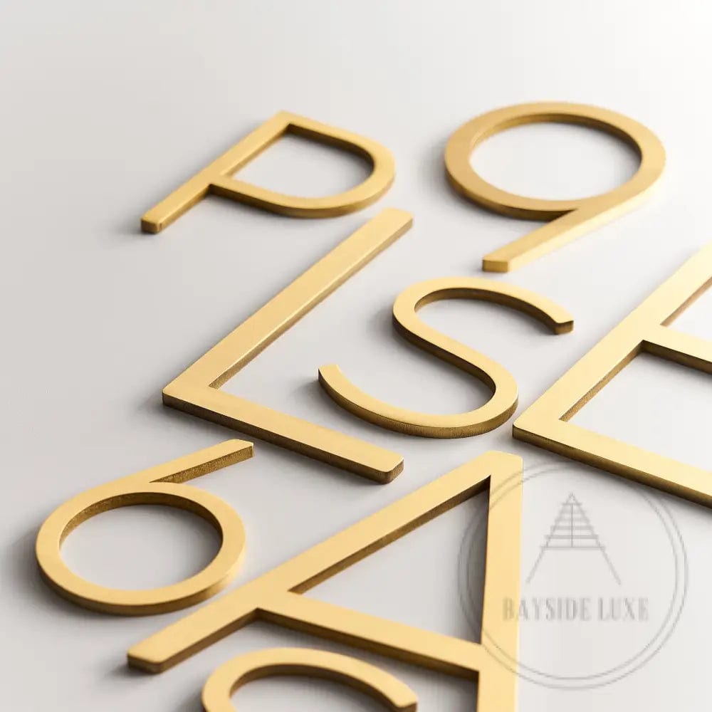 House Numbers and Letters Bayside Luxe Signage - Solid Satin Brass Floating Numbers and Letters - Watson's Bay 10cm