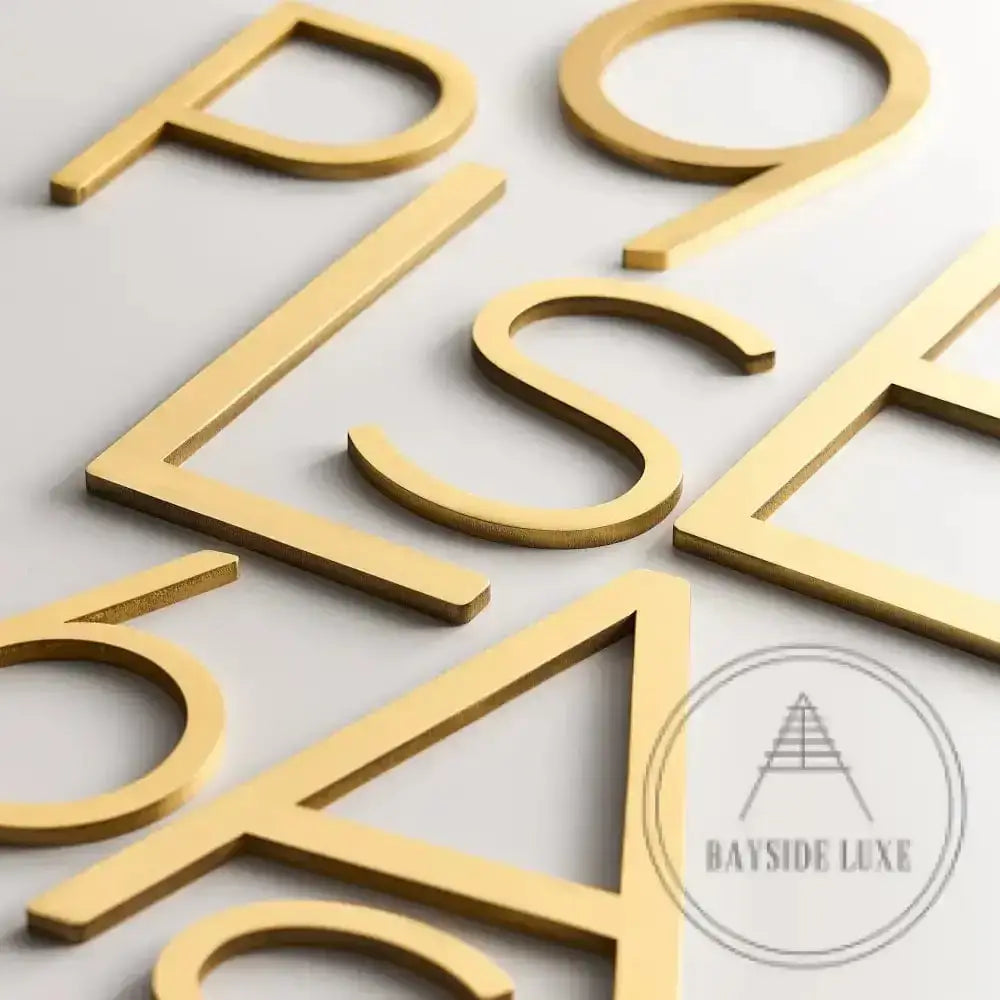 House Numbers and Letters Bayside Luxe Signage - Solid Satin Brass Floating Numbers and Letters - Watson's Bay 20cm