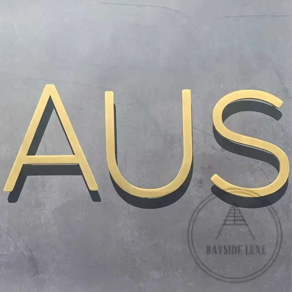 House Numbers and Letters Bayside Luxe Signage - Solid Satin Brass Floating Numbers and Letters - Watson's Bay 20cm