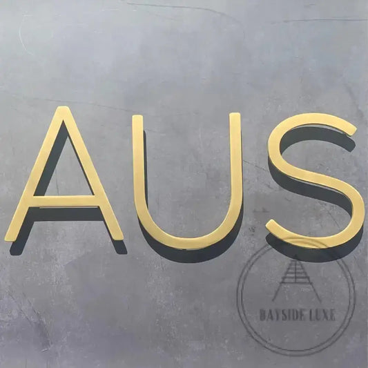 House Numbers and Letters Bayside Luxe Signage - Solid Satin Brass Floating Numbers and Letters - Watson's Bay 20cm
