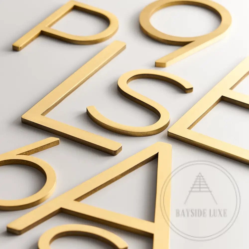 House Numbers and Letters Bayside Luxe Signage - Solid Satin Brass Floating Numbers and Letters - Watson's Bay 20cm