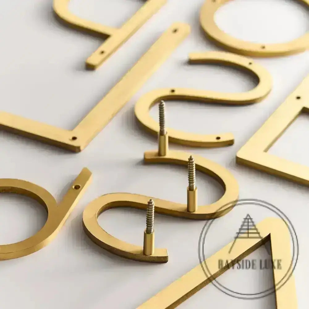 House Numbers and Letters Bayside Luxe Signage - Solid Satin Brass Floating Numbers and Letters - Watson's Bay 25cm