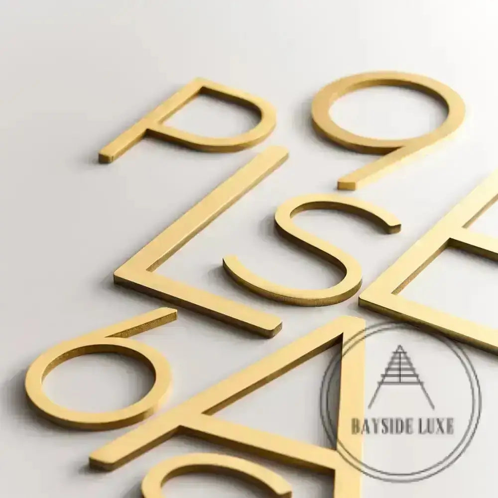 House Numbers and Letters Bayside Luxe Signage - Solid Satin Brass Floating Numbers and Letters - Watson's Bay 25cm