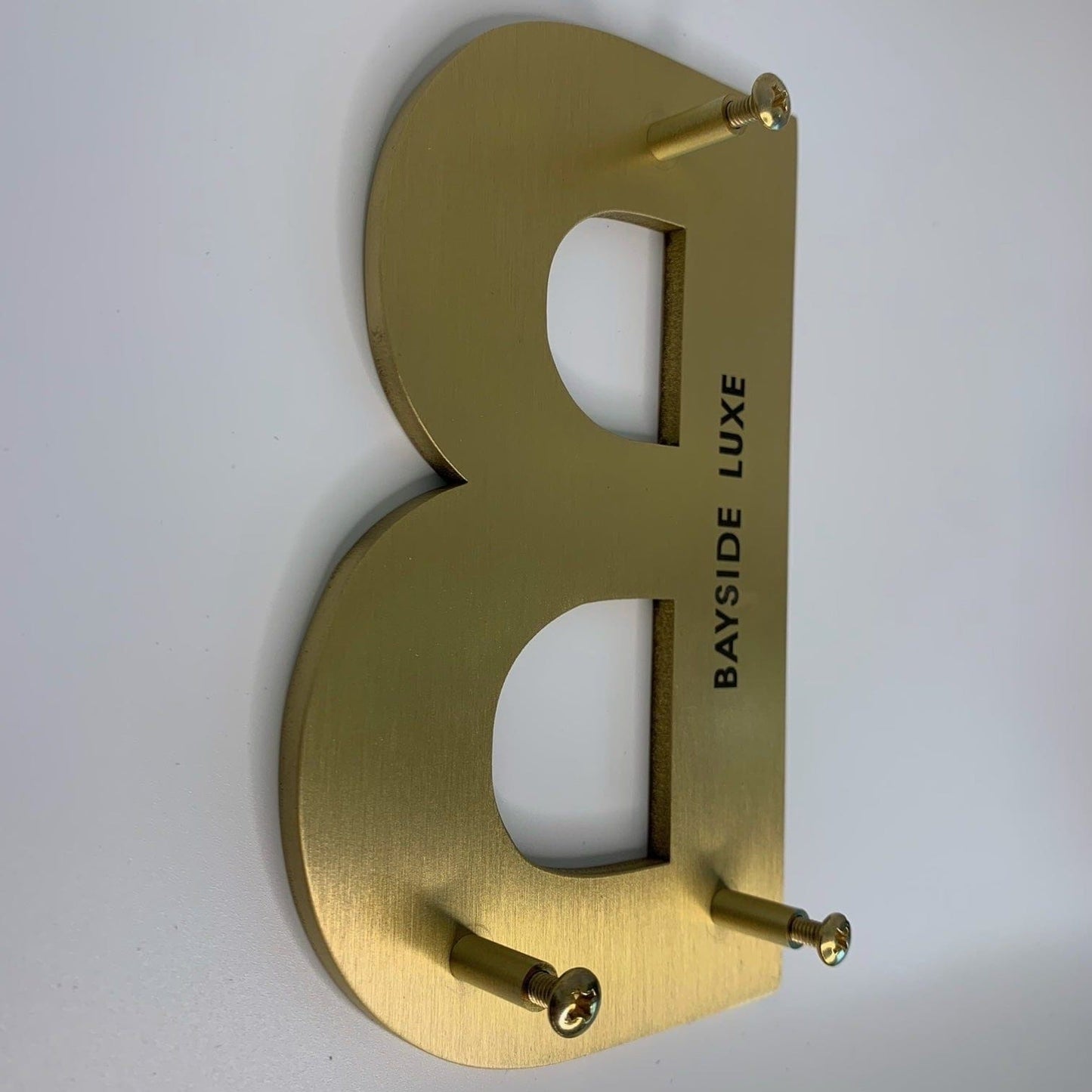 House Numbers and Letters Bayside Luxe - Solid Satin Brass Floating House Numbers and Letters - Beaumaris Bay 10cm