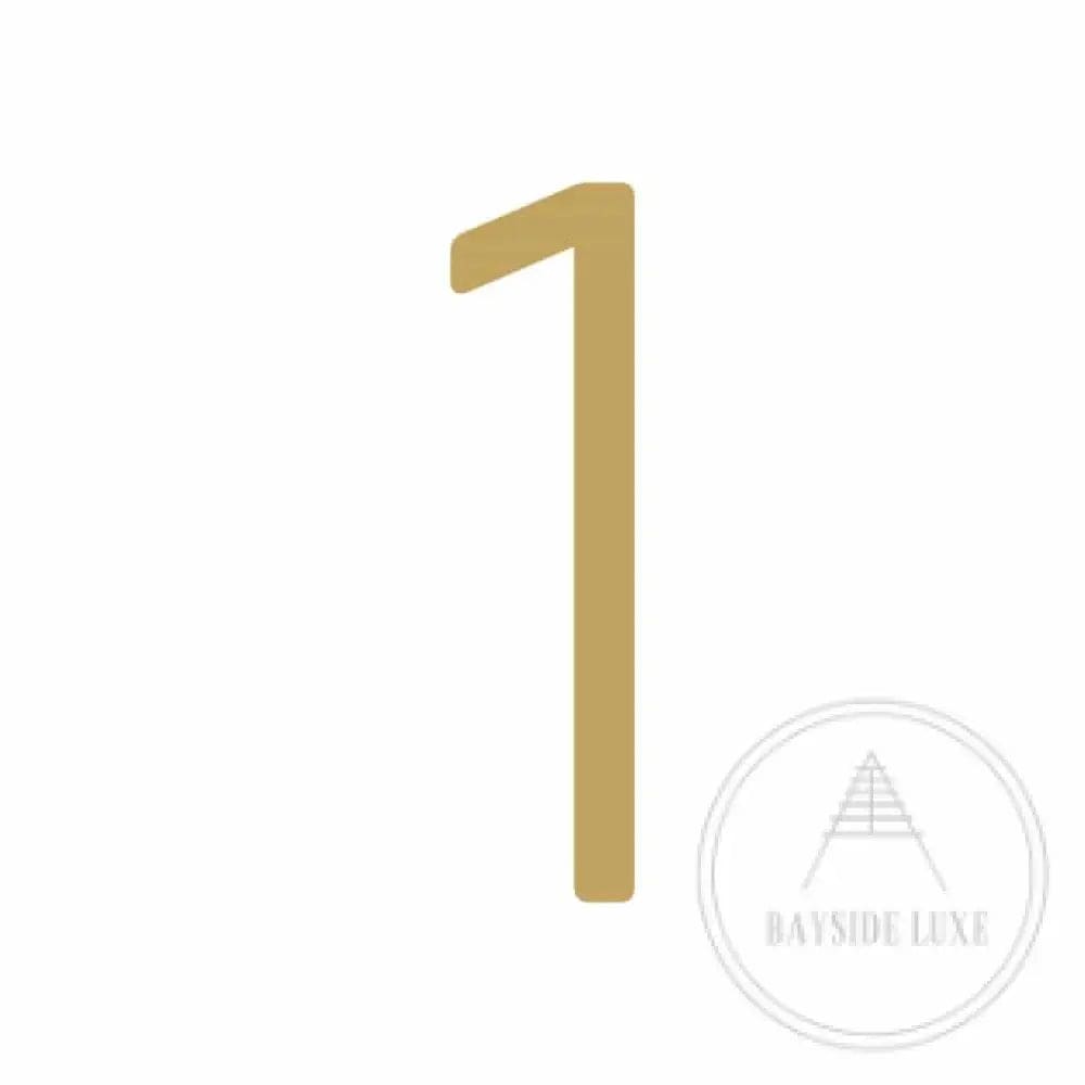 House Numbers and Letters Brushed Satin Brass / 10 cm / 1 Bayside Luxe Signage - Solid Satin Brass Floating Numbers and Letters - Watson's Bay 10cm