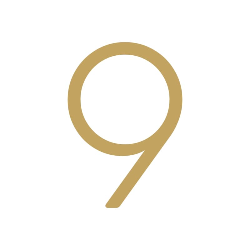 House Numbers and Letters Brushed Satin Brass / 10 cm / 9 Bayside Luxe Signage - Solid Satin Brass Floating House Numbers and Letters - Watson's Bay 10cm