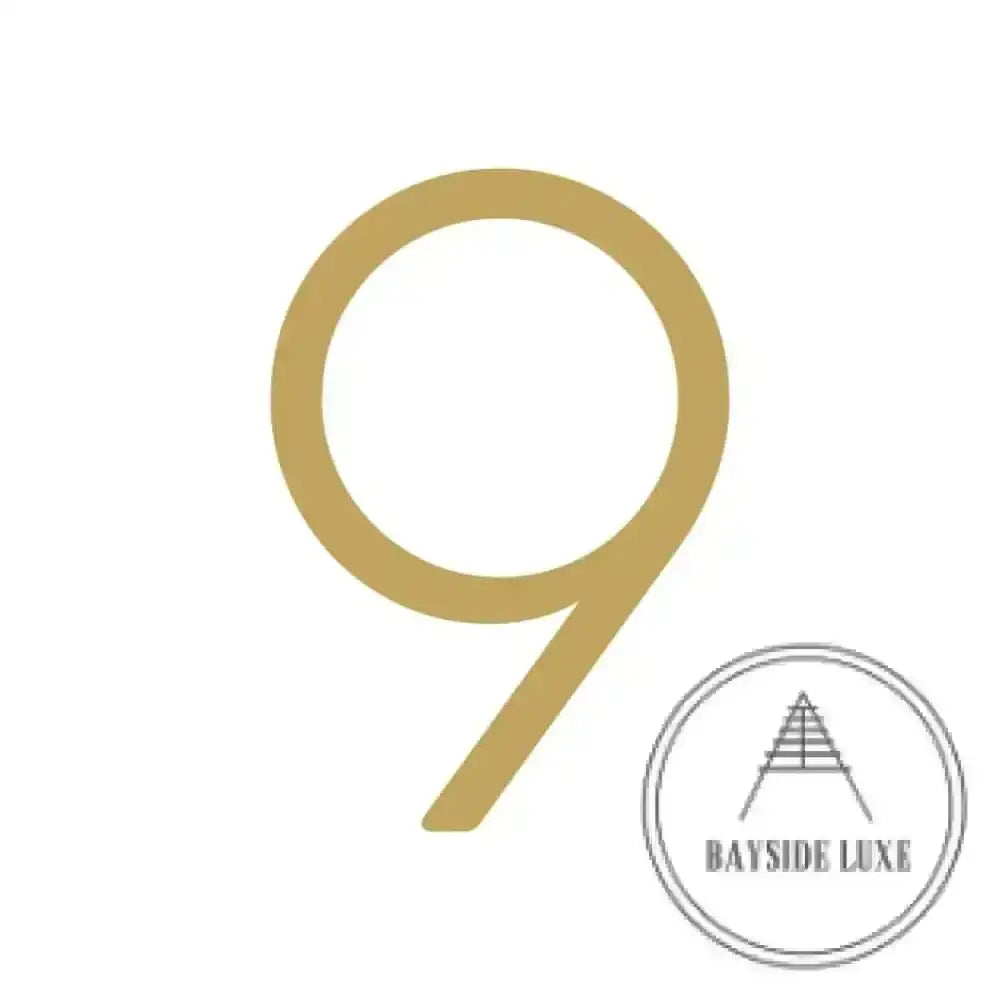 House Numbers and Letters Brushed Satin Brass / 10 cm / 9 Bayside Luxe Signage - Solid Satin Brass Floating Numbers and Letters - Watson's Bay 10cm