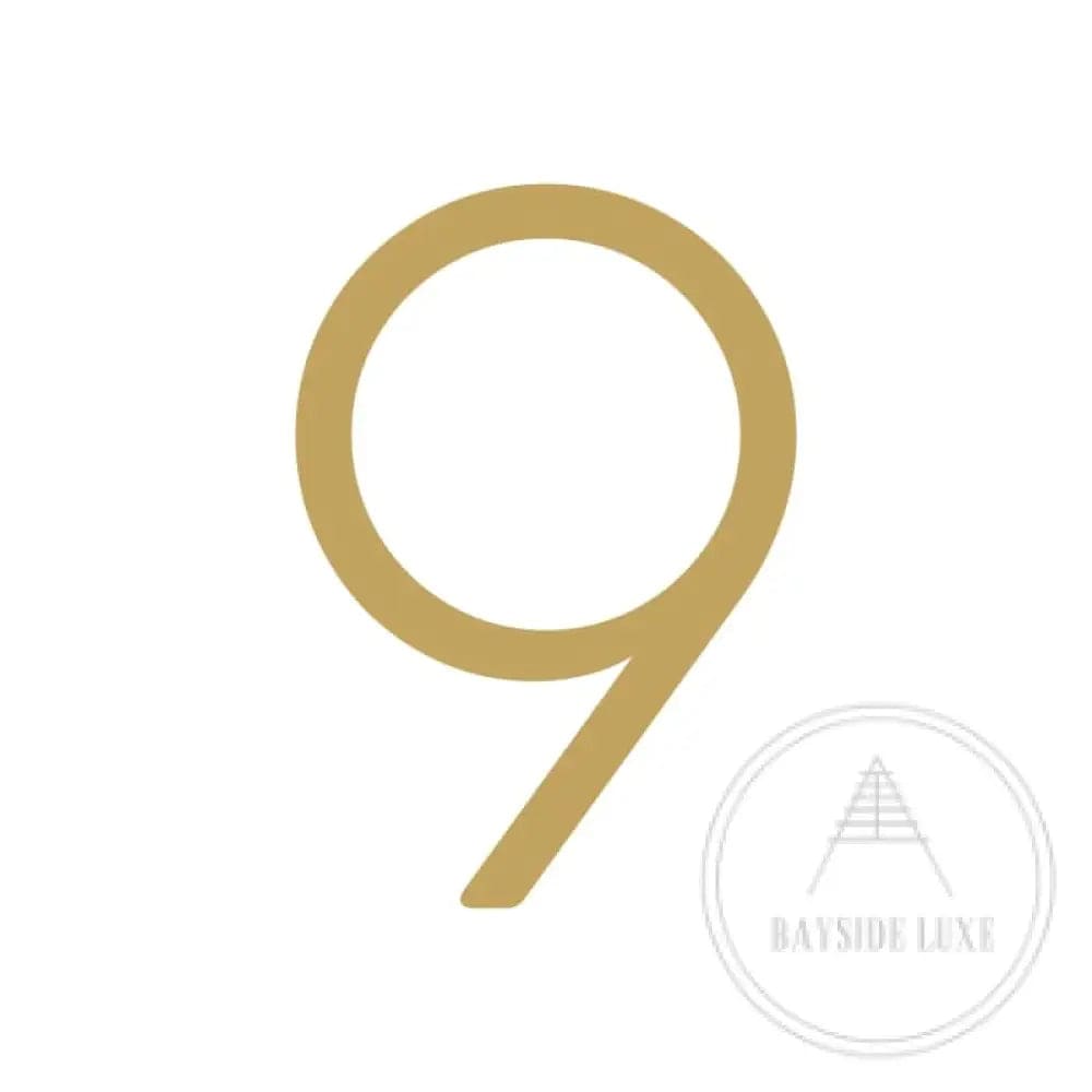 House Numbers and Letters Brushed Satin Brass / 10 cm / 9 Bayside Luxe Signage - Solid Satin Brass Floating Numbers and Letters - Watson's Bay 10cm