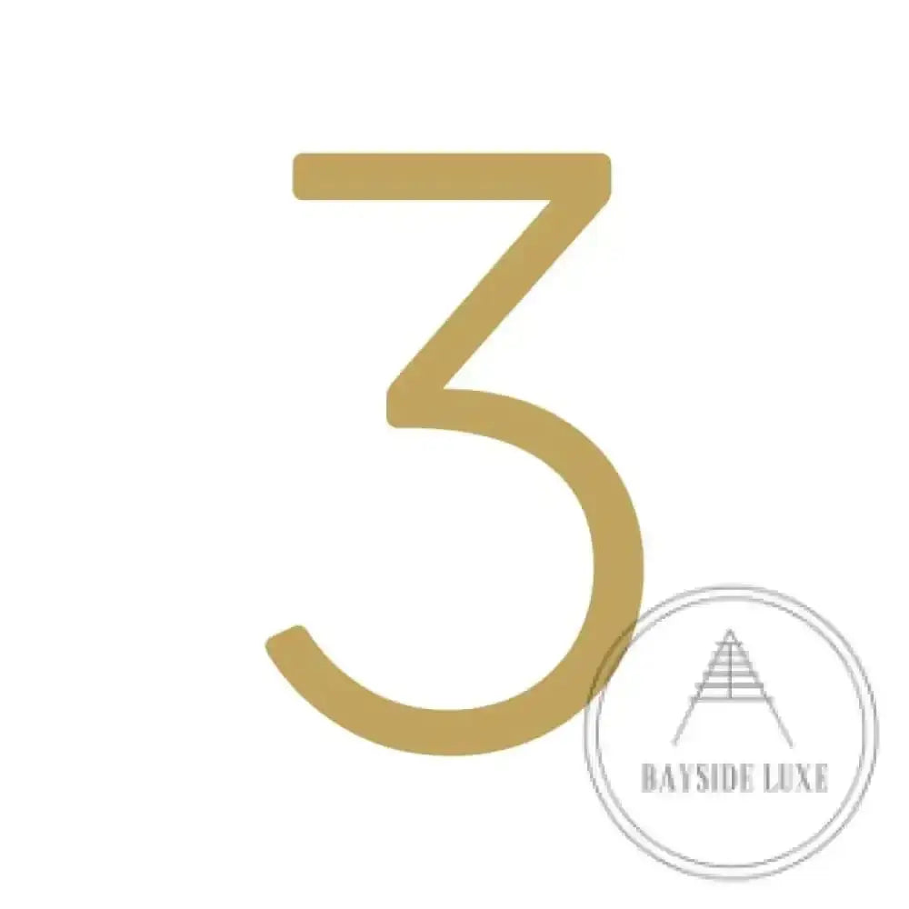House Numbers and Letters Brushed Satin Brass / 20 cm / 3 Bayside Luxe Signage - Solid Satin Brass Floating Numbers and Letters - Watson's Bay 20cm