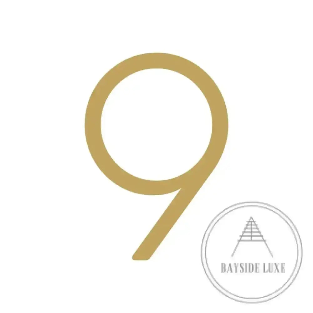 House Numbers and Letters Brushed Satin Brass / 20 cm / 9 Bayside Luxe Signage - Solid Satin Brass Floating Numbers and Letters - Watson's Bay 20cm