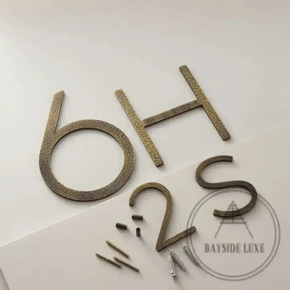 House Numbers and Letters Hammered Antique Brass / 10 cm / A Bayside Luxe Signage - Hammered Antique Brass Floating Numbers and Letters - Noosa 10cm