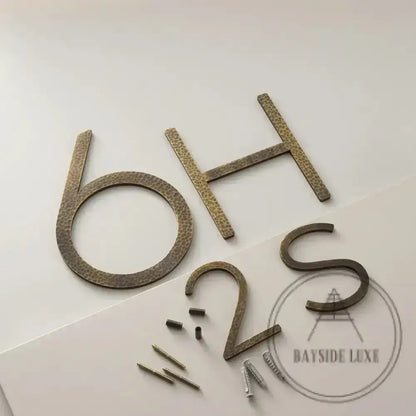 House Numbers and Letters Hammered Antique Brass / 10 cm / A Bayside Luxe Signage - Hammered Antique Brass Floating Numbers and Letters - Noosa 10cm