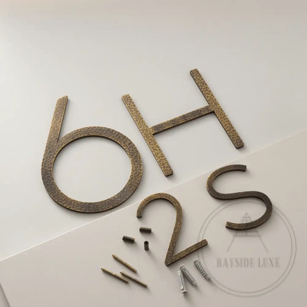 House Numbers and Letters Hammered Antique Brass / 10 cm / A Bayside Luxe Signage - Hammered Antique Brass Floating Numbers and Letters - Noosa 10cm