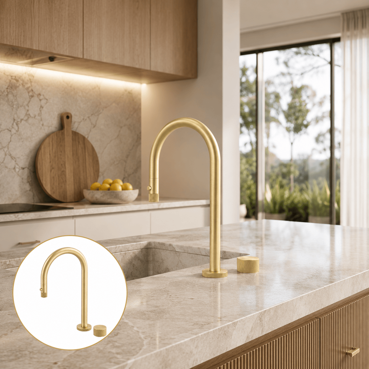 Kitchen Portsea Gooseneck Kitchen Mixer with Pullout Spray - Satin Brass