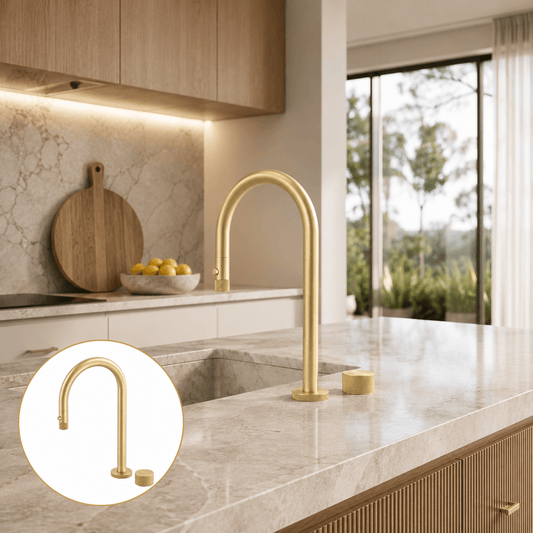 Kitchen Portsea Gooseneck Kitchen Mixer with Pullout Spray - Satin Brass