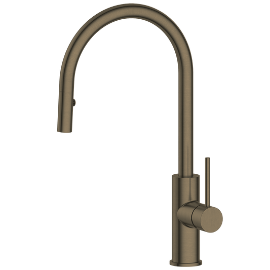Kitchen Vaucluse Gooseneck Kitchen Mixer with Pullout Spray Antique Brass