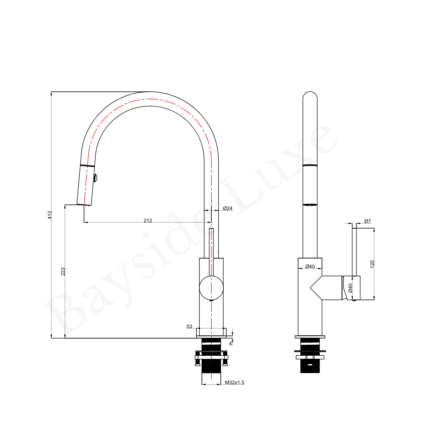 Kitchen Vaucluse Gooseneck Kitchen Mixer with Pullout Spray Antique Brass