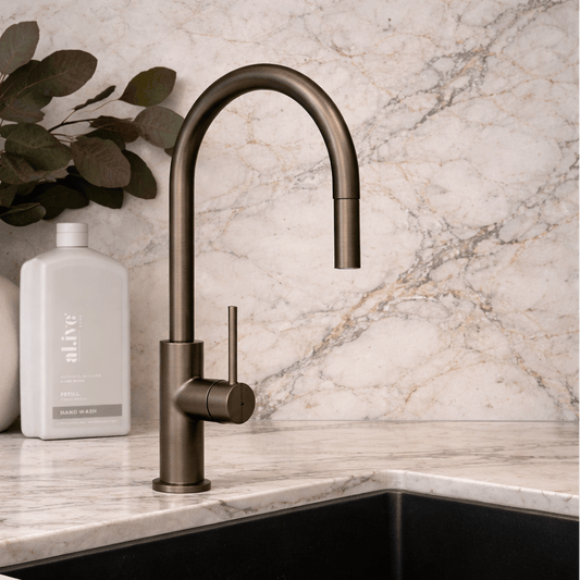 Kitchen Vaucluse Gooseneck Kitchen Mixer with Pullout Spray - Antique Brass