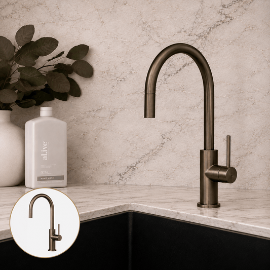 Kitchen Vaucluse Gooseneck Kitchen Mixer with Pullout Spray - Antique Brass