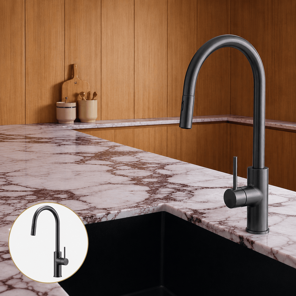 Kitchen Vaucluse Gooseneck Kitchen Mixer with Pullout Spray - Gunmetal