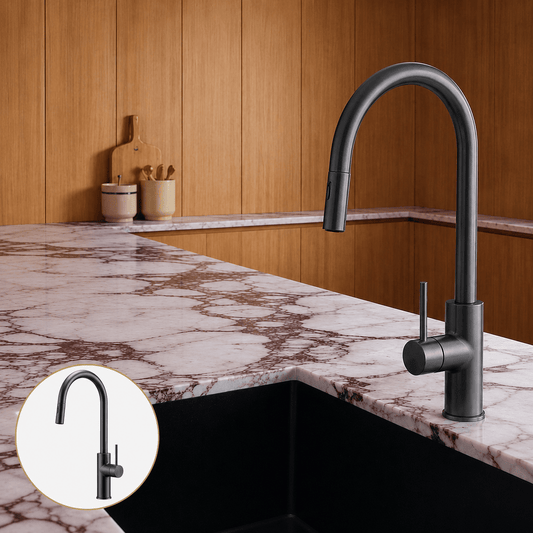 Kitchen Vaucluse Gooseneck Kitchen Mixer with Pullout Spray - Gunmetal