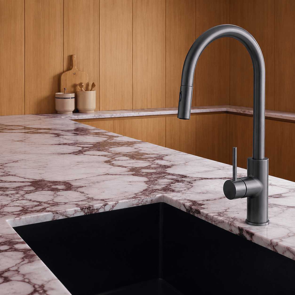 Kitchen Vaucluse Gooseneck Kitchen Mixer with Pullout Spray - Gunmetal