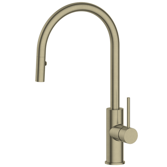 Kitchen Vaucluse Gooseneck Kitchen Mixer with Pullout Spray Satin Brass
