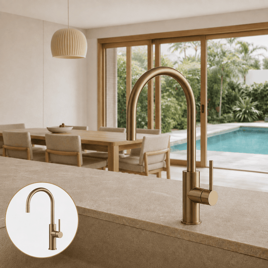 Kitchen Vaucluse Gooseneck Kitchen Mixer with Pullout Spray - Satin Brass