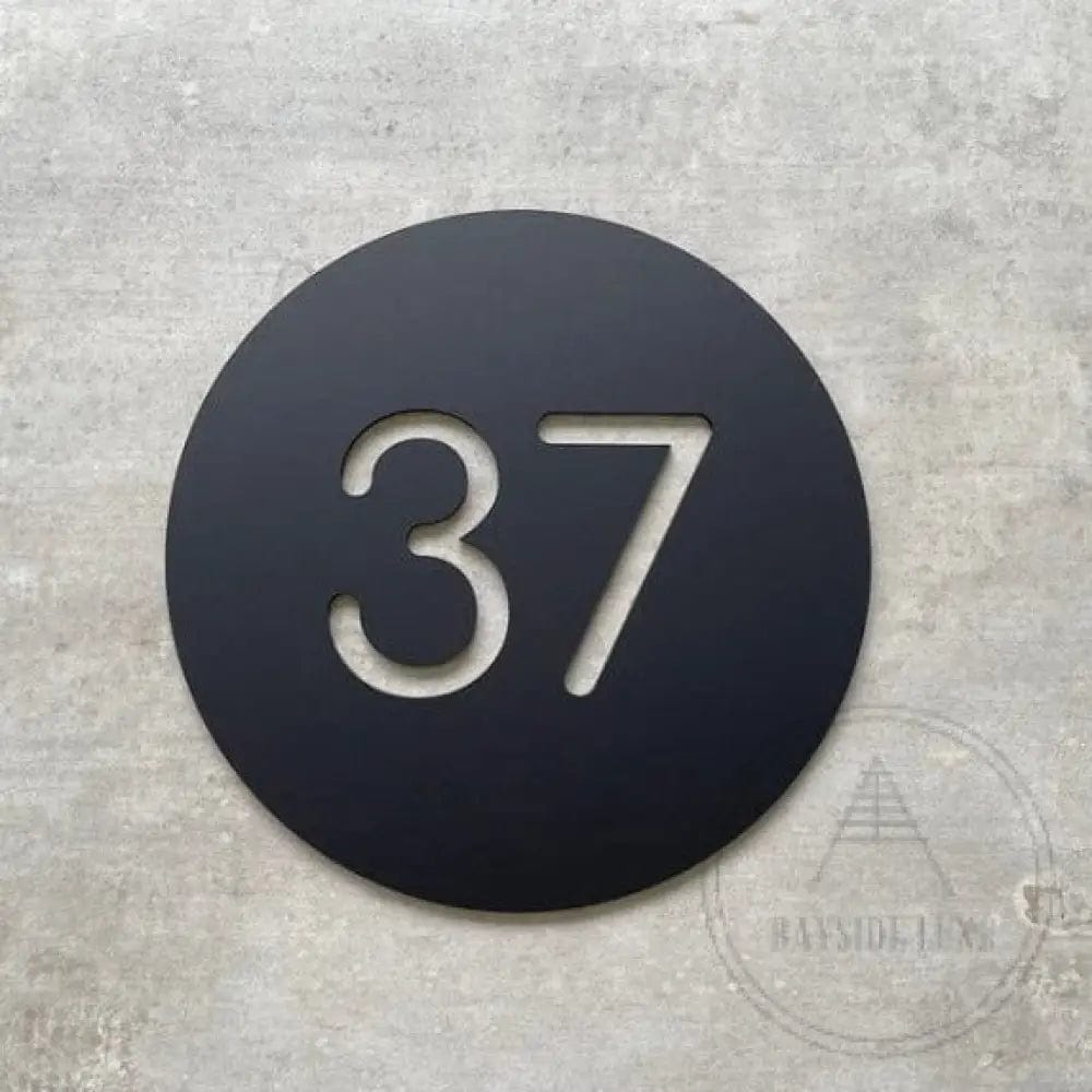 Matt Black Bayside Luxe - Personalised House Number Circle Sign 20cm