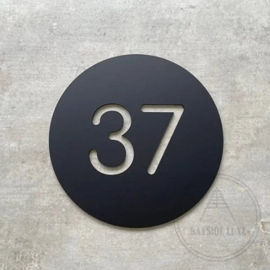 Matt Black Bayside Luxe - Personalised House Number Circle Sign 30cm