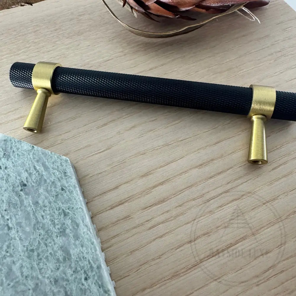Mount Eliza Black and Satin Brass Cabinetry Handle 130mm - Sample