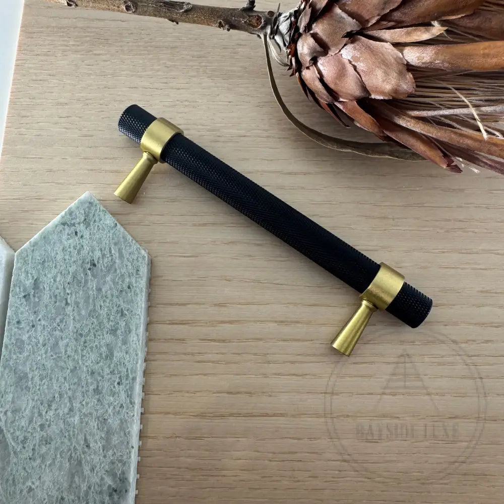 Mount Eliza Black and Satin Brass Cabinetry Handle 130mm - Sample
