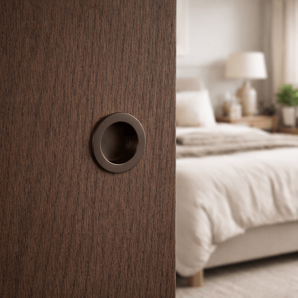 Sydney Cavity Slider Flush Round Pull Antique Brass