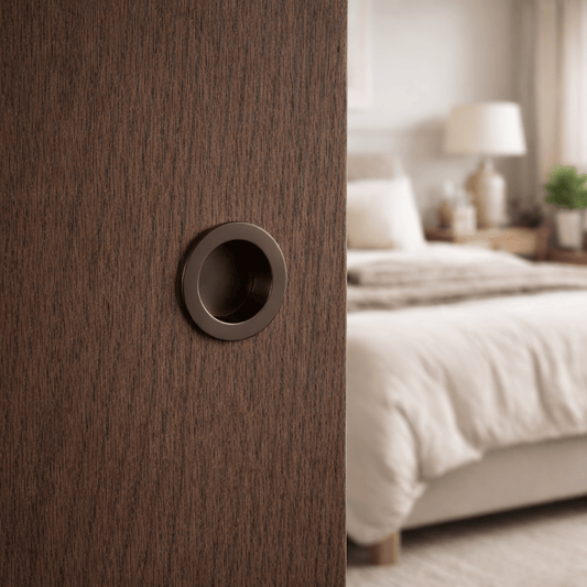 Sydney Cavity Slider Flush Round Pull Antique Brass