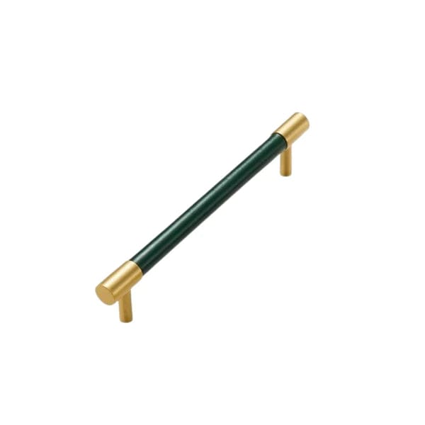 130 x 37mm (HS96) / Green / Solid Brass and Leather Bayside Luxe - Flemington Leather Bound Handle