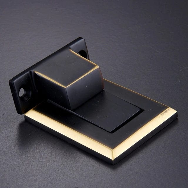 Black with Gold Edge / Solid Brass Luxe Doorware - Malvern Flush Magnetic Door Stop - Black with Gold Edge