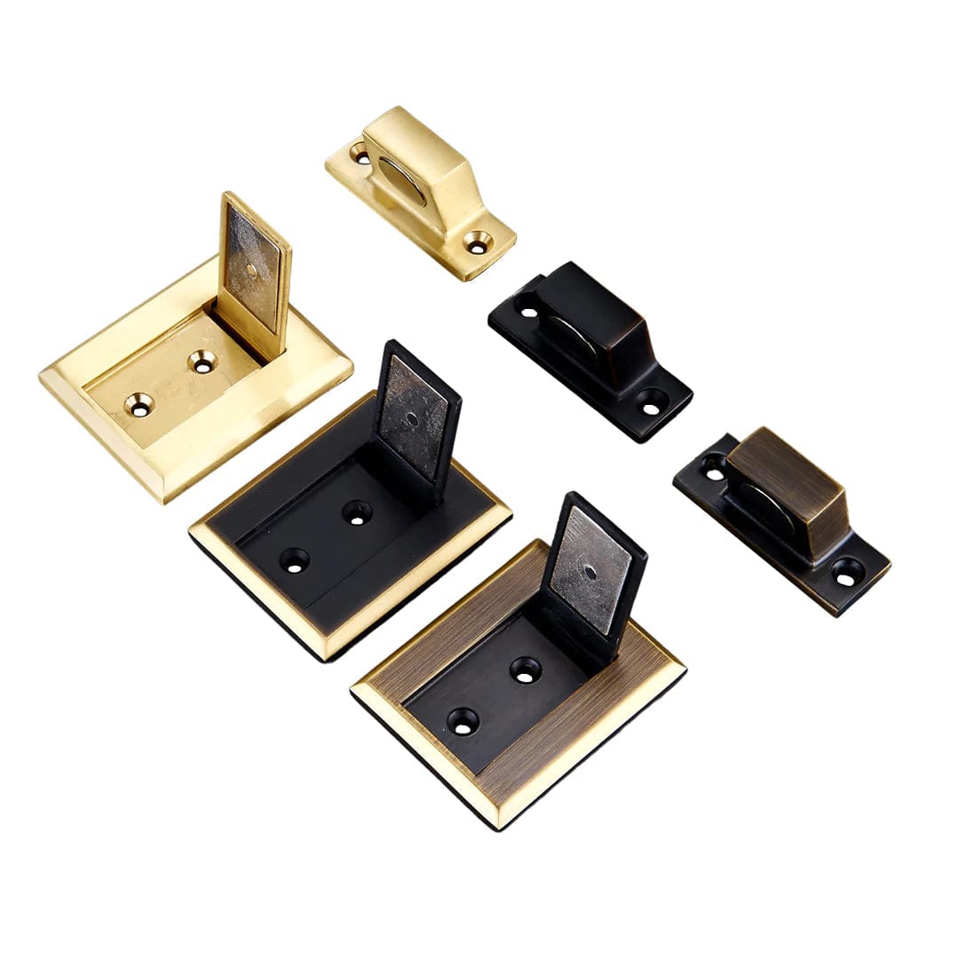 Black with Gold Edge / Solid Brass Luxe Doorware - Malvern Flush Magnetic Door Stop - Black with Gold Edge