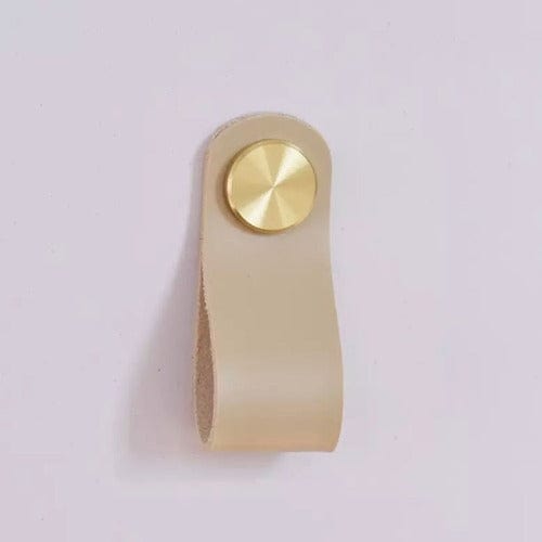 Cabinet Knobs & Handles 135 x 24mm / Khaki / Leather and Brass Bayside Luxe - Leather flat gold or silver stud pulls