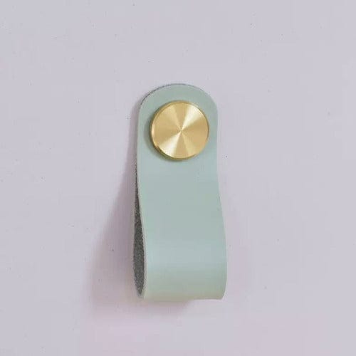 Cabinet Knobs & Handles 135 x 24mm / Light Green / Leather and Brass Bayside Luxe - Leather flat gold or silver stud pulls