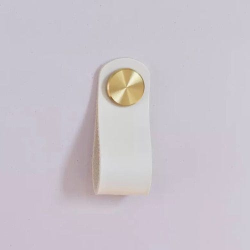Cabinet Knobs & Handles 135 x 24mm / White / Leather and Brass Bayside Luxe - Leather flat gold or silver stud pulls