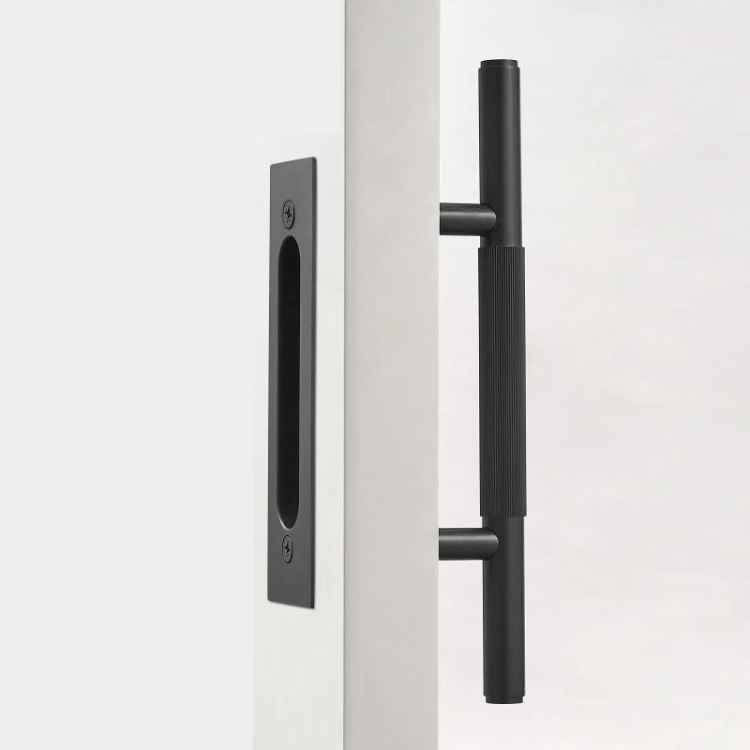 Cabinet Knobs & Handles 275 x 53mm (HS138.5) / Black / Solid Brass Bayside Luxe - Linear Knurled Toorak Black Brass Sliding Door Handle