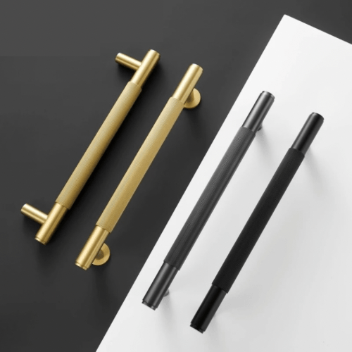 Cabinet Knobs & Handles 275mm (HS224) / Black / Solid Brass Bayside Luxe - Toorak Linear Knurled Black Single Door Handle