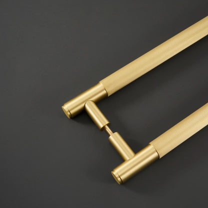 Cabinet Knobs & Handles 275mm (HS224) / Brass / Solid Brass Bayside Luxe - Toorak Linear Knurled Brass Double Door Handle