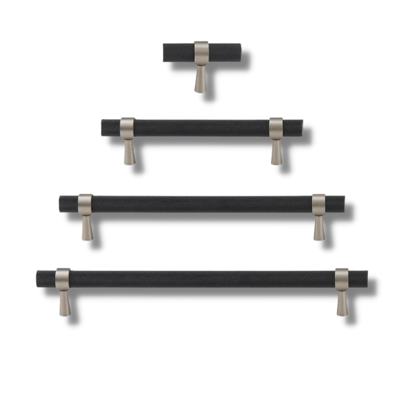 Cabinet Knobs & Handles 50 x 32mm T Bar / Black and Nickel / Solid Brass Bayside Luxe - Mount Eliza Black and Nickel Knurled T Bar Handle