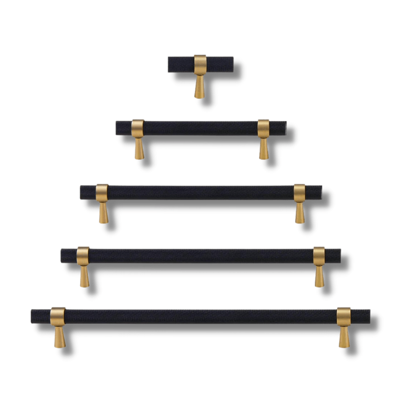Cabinet Knobs & Handles 50 x 32mm T Bar / Black and Satin Brass / Solid Brass Bayside Luxe - Mount Eliza Black and Satin Brass Knurled T Bar Handle