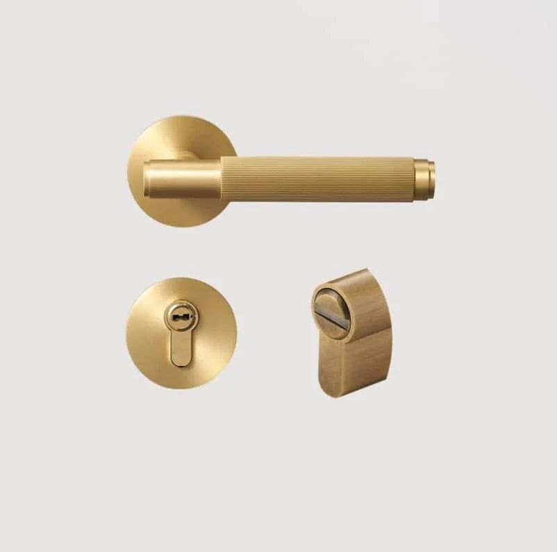 Door Handle Brass / Solid Brass Luxe Doorware - Toorak Door Handle with Privacy Thumb Turn - Brass