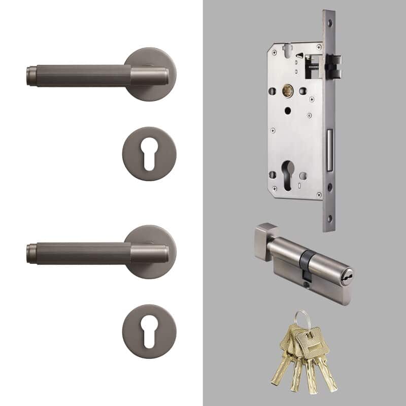 Door Handle Gunmetal / Solid Brass Luxe Doorware - Toorak Door Handles with Mortice Lock - Gunmetal