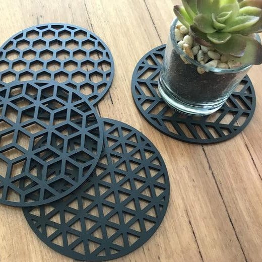 Bayside Luxe Geo Coasters - Black Acrylic - Baysideluxe