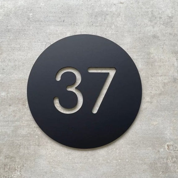 Matt Black Bayside Luxe - Personalised House Number Circle Sign 20cm