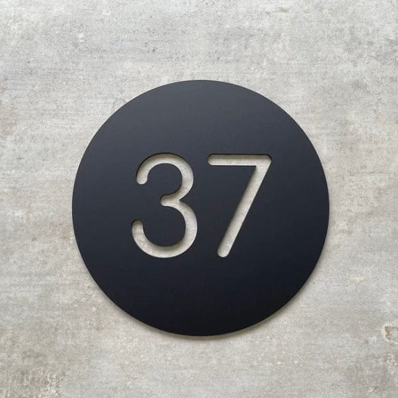 Matt Black Bayside Luxe - Personalised House Number Circle Sign 30cm